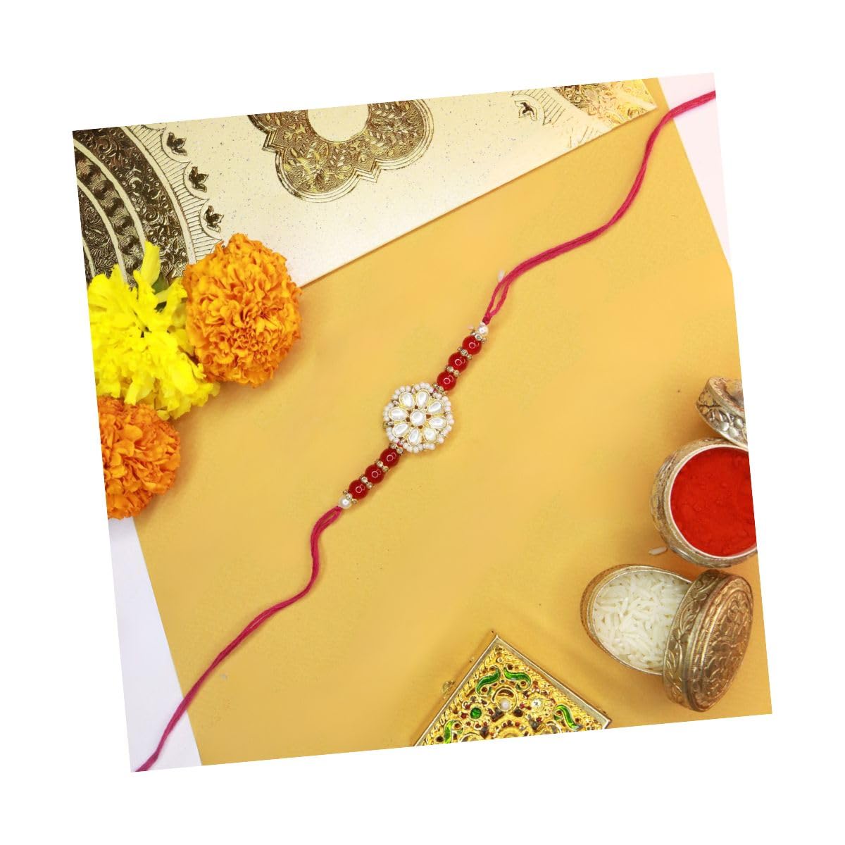 I Jewels Mens Rakshabandhan Special Kundan & Pearl Studded Floral Rakhi With Roli Chawal & Rakshabandhan Card For Brother/Bro/Bhai (R068Q) (B0B5RT22YC) Amazon Price History, Amazon Price Tracker