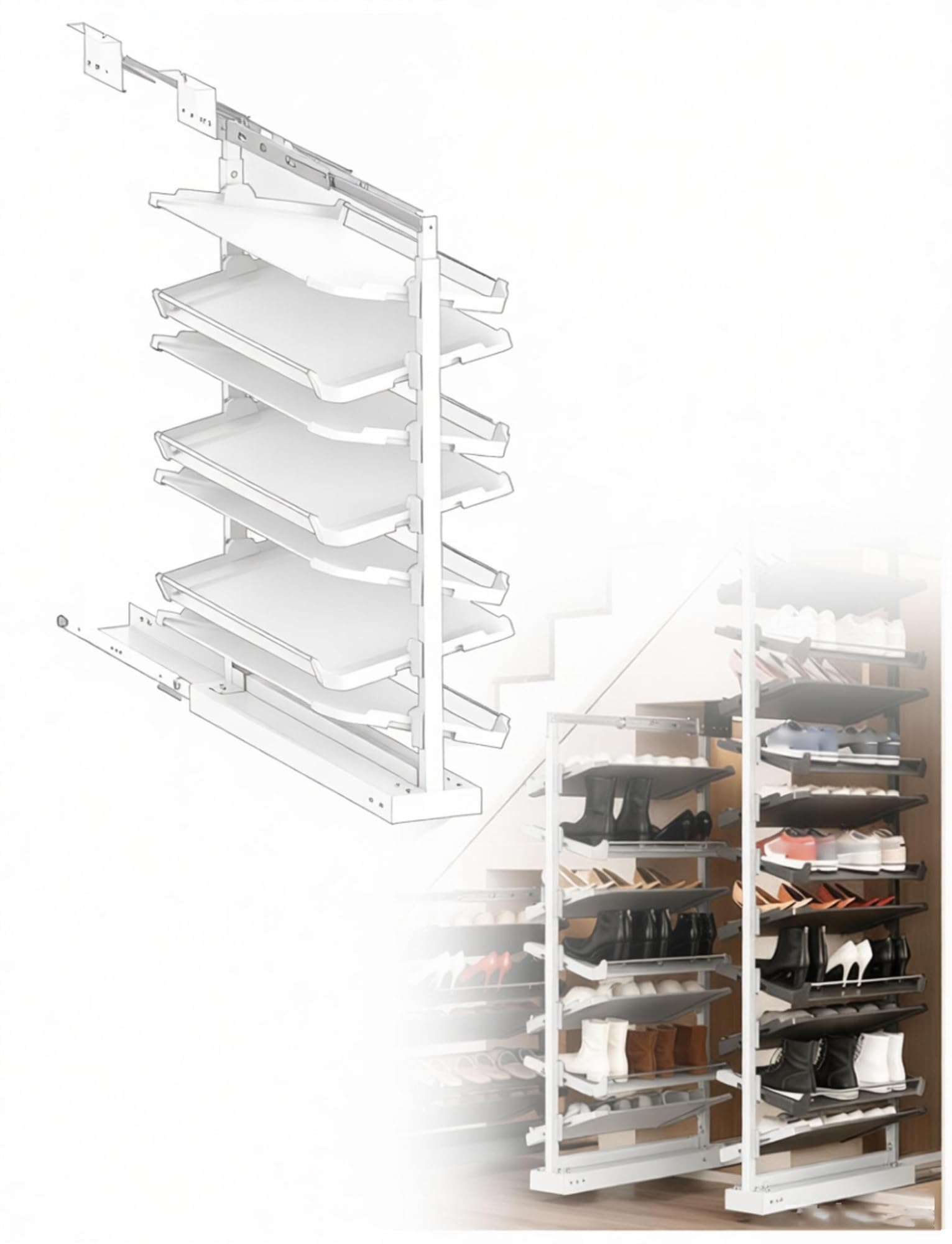 Zapatero extensible de 7 niveles, organizador de zapatos extraíble con base antideslizante, solución de almacenamiento que ahorra espacio para 50 cm de profundidad, perfecto para el hogar y el armario