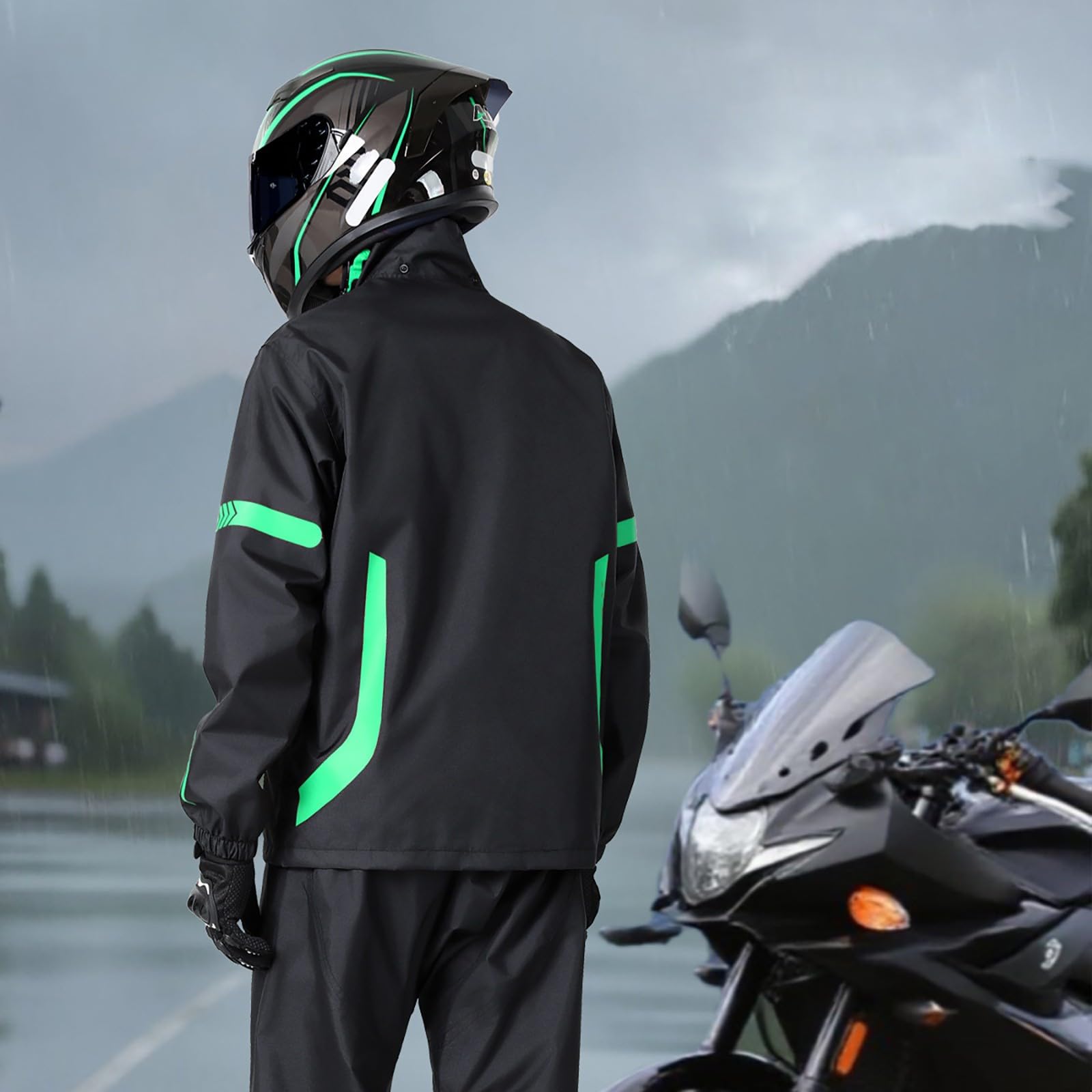 Generisch Tuta impermeabile da donna e uomo, giacca e pantaloni da pioggia, riflettente, impermeabile, ad alta visibilità, antivento, per lavoro, moto, golf, pesca, escursionismo