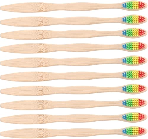 Beaupretty Cepillos de dientes de madera, 10 uds, cepillo de dientes de bambú biodegradable, cepillo de dientes suaves para adultos, cepillo de
