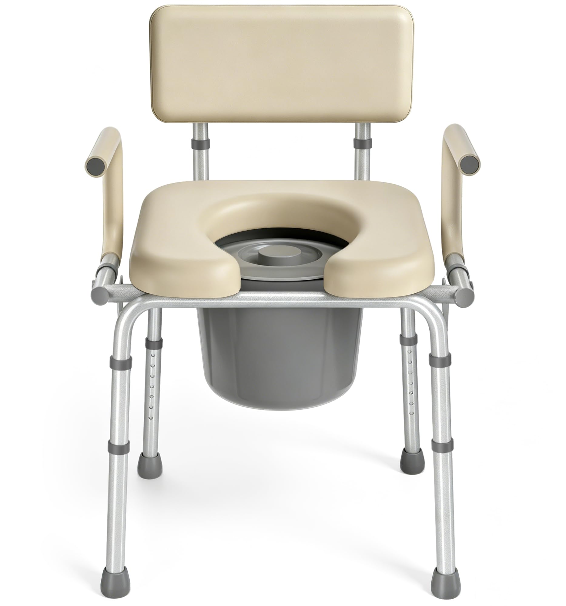 HOMLAND Drop Arm Bedside Commode Toilet with Padded Seat & Backrest, 300LB | Adjustable Height, Easy Side Transfer, Portable Toilet for Seniors and Adults, 6.3QT Bucket, Tool-free Assembly Potty Chair