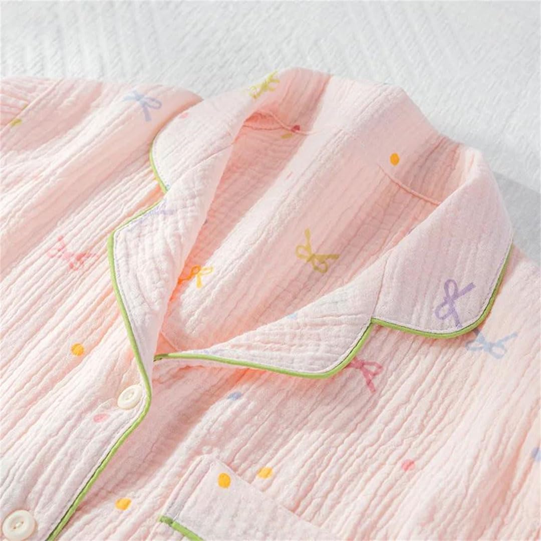 Conjunto de pijama de crepé de algodón para mujer, de manga larga, holgada, de dos piezas