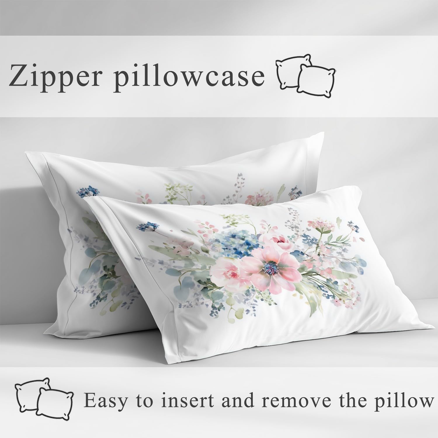 Impressionistische Blüten, Grünes Laub Spannbettlaken 160x200 - Bettlaken Pflegeleicht, Zarte Ästhetik, Leicht und Weich, Bettwäsche-Set, 3-teiliges Damen-Hauptschlafzimmer, Gemütliches Gästezimmer