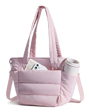BAGSMART Lunch Bag Women Small Insulated Tote with Lunch Compartment Quilted Lightweight Puffy Tote Bag for Work Travel