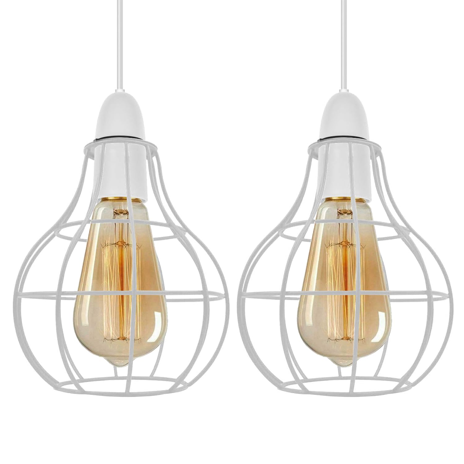 Metal Wire Cage Ceiling Light Shade Easy Fit Lamp Shade, Ceiling Hanging Indoor Pendant Light Lampshade for Living Room, Bedroom, Restarurants (Vase Shape - White 2 Pack) โ image 1