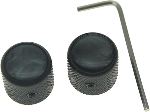 KAISH Juego de 2 perillas de cúpula para guitarra con perla, color negro y negro con tornillo para guitarras tele, perlas, color negro