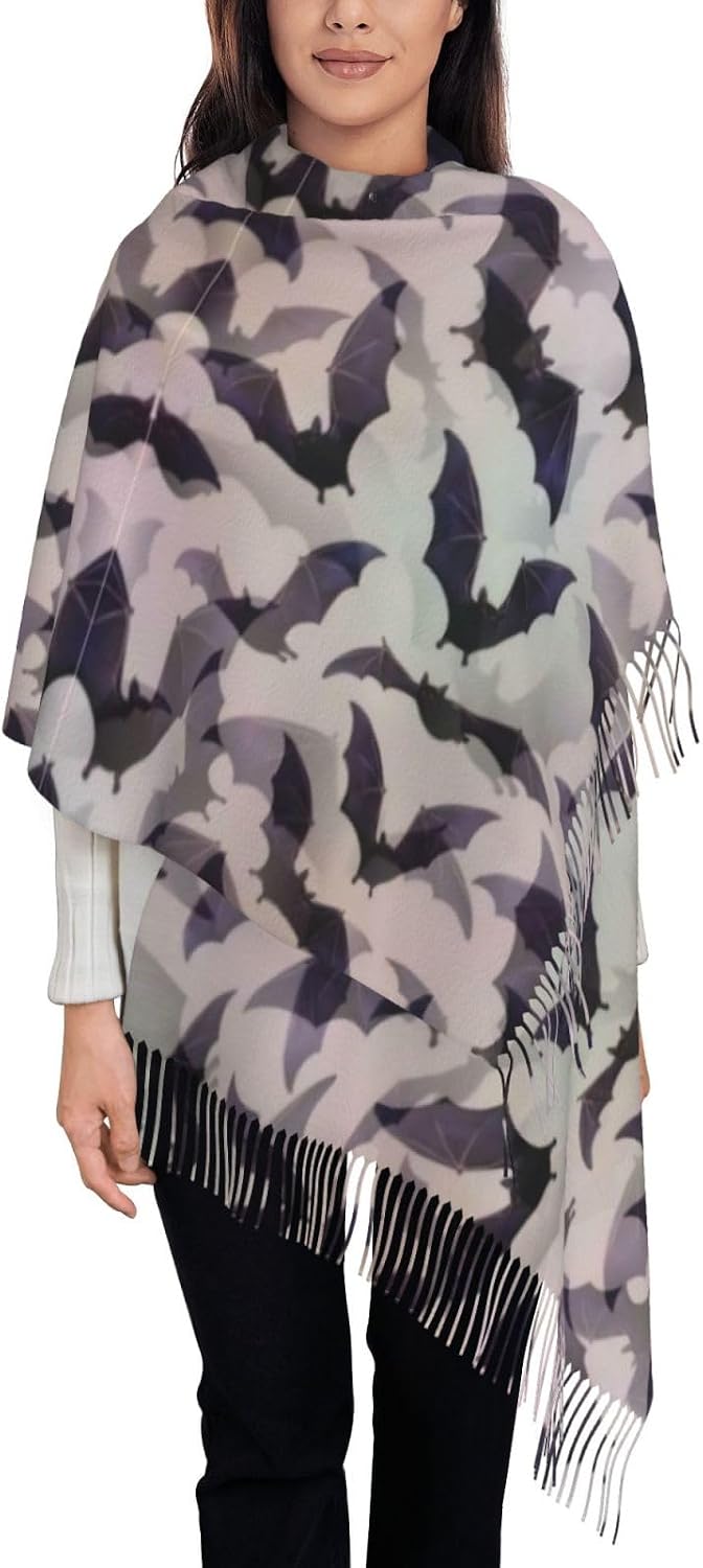 Halloween Bats Grey Tassel scarf wraps women's shawl wraps men's scarf comfortably warmth costume