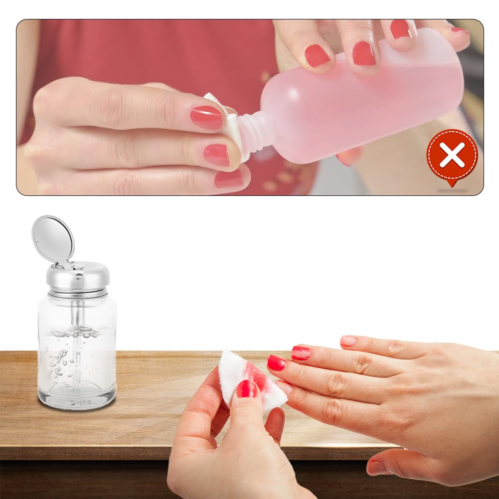 Nail Polish Remover Pump Bottle Dispenser, 80ml Empty Glass Acetone Dispenser Pump Push Down Cleanser Container Makeup Liquid Refillable with Stainless Steel Cap Lockable for Make Up Cosmetics Travel - Image 4