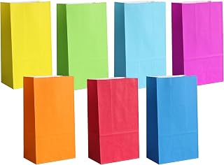 KEYYOOMY Small Bright Color Paper Bags Rainbow Party Favor Bags Party Goodie Bag Paper Lunch Bag (24 CT, 4.7 x 2.4 x 8.7 In)