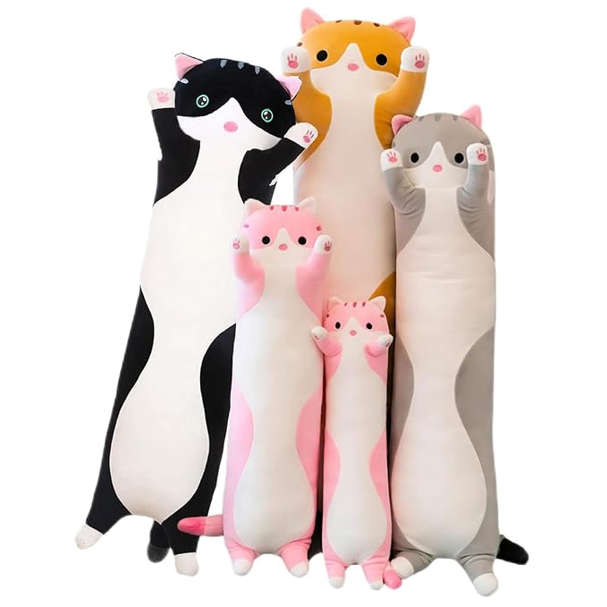 Somao Long Cat Plush Pillow Soft Cat Hugging Pillow Stuffed Animal Pillow Cute Kitty Sleeping Throw Pillow Gift for Kids(90cm/35.43inch,Black