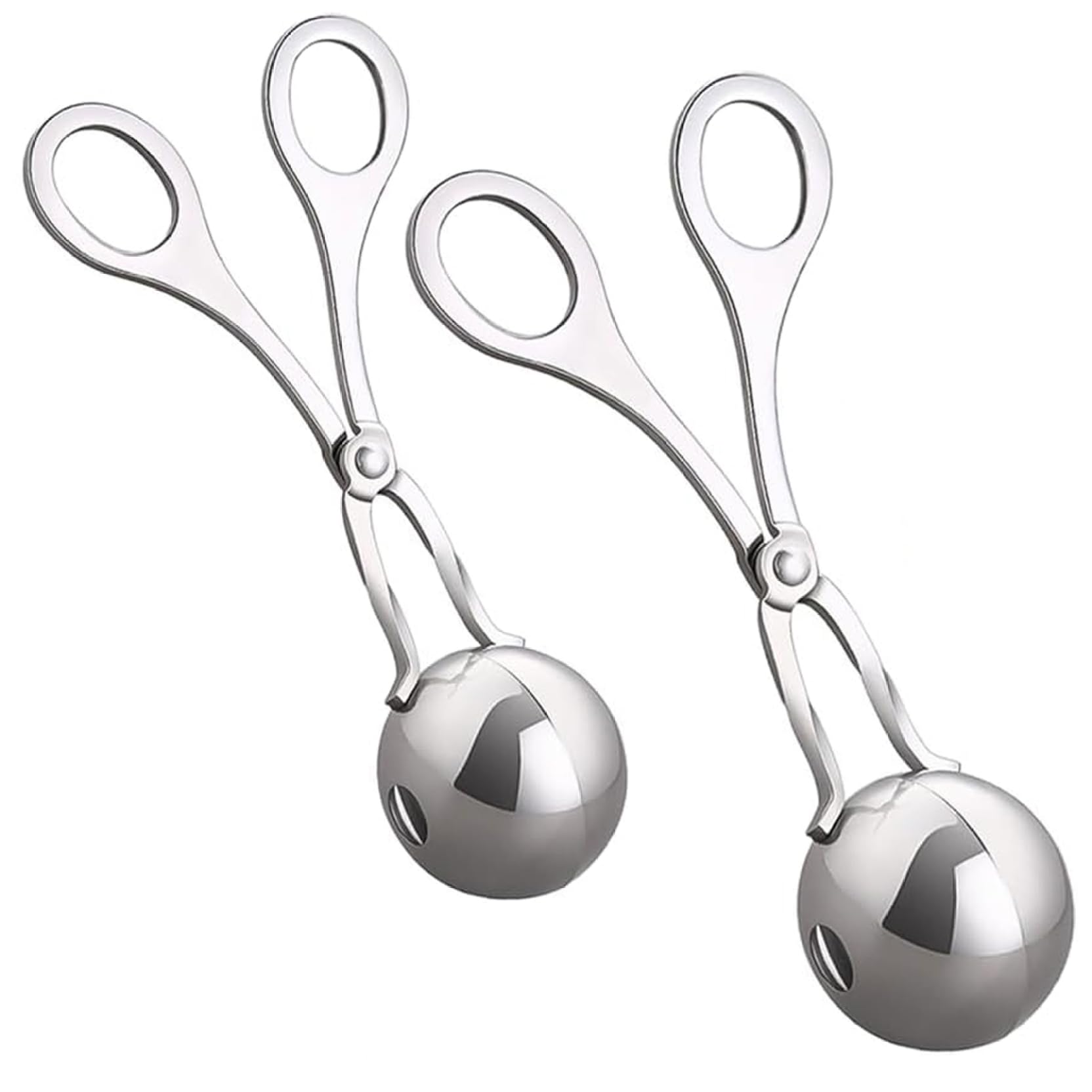 2 PCS Meatball Maker, Large & Small Stainless Steel Meatball Maker Tool Non-Stick Meatball Scoop Tongs with Discharge Hole for Ice Cream, Mashed Potatoes, Shrimp Balls, Etc Meat Ball Maker Meatball S