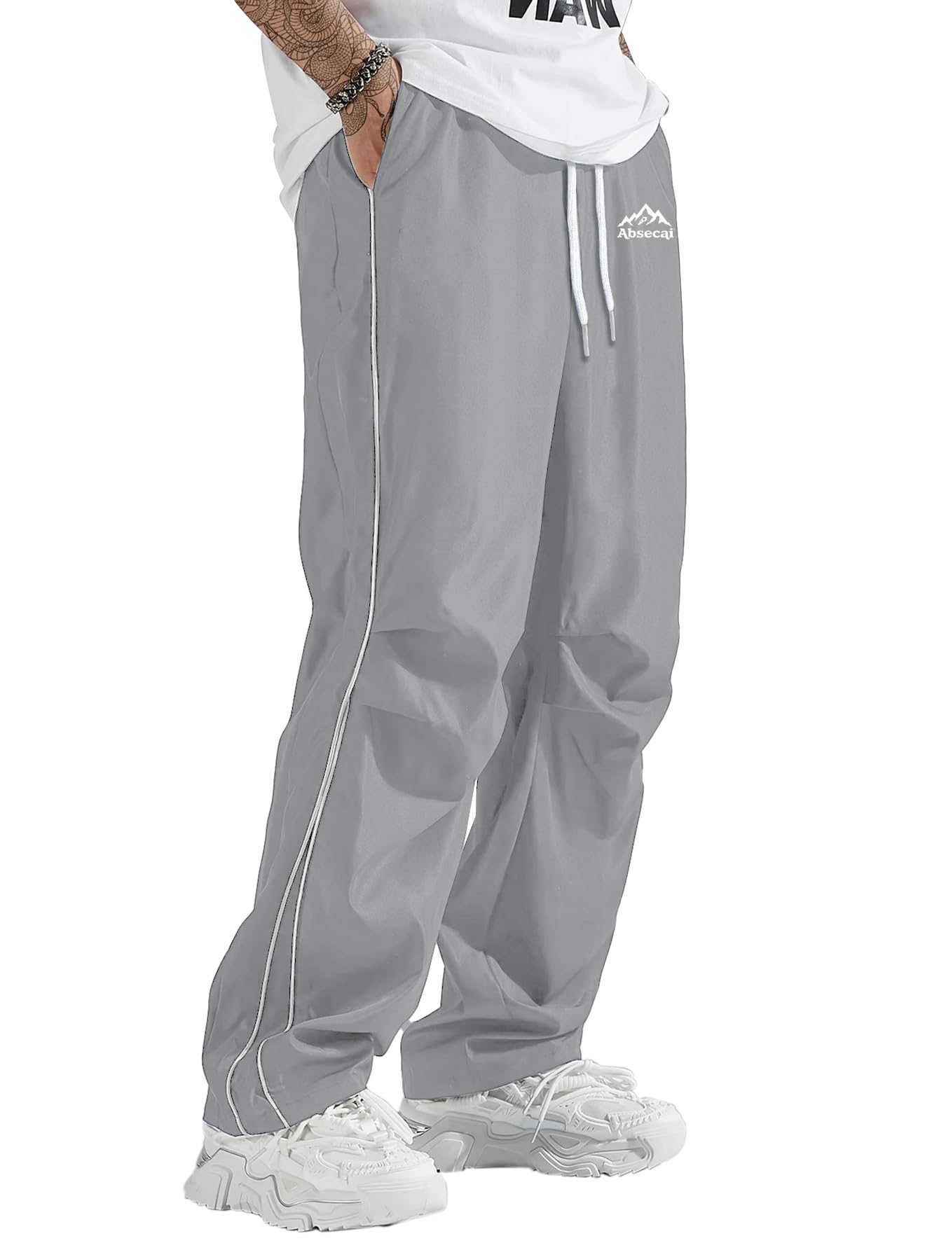 ABSECAI Mens Baggy Sweatpants Straight Wide Leg Y2k Elastic Waist Casual Track Active Pants