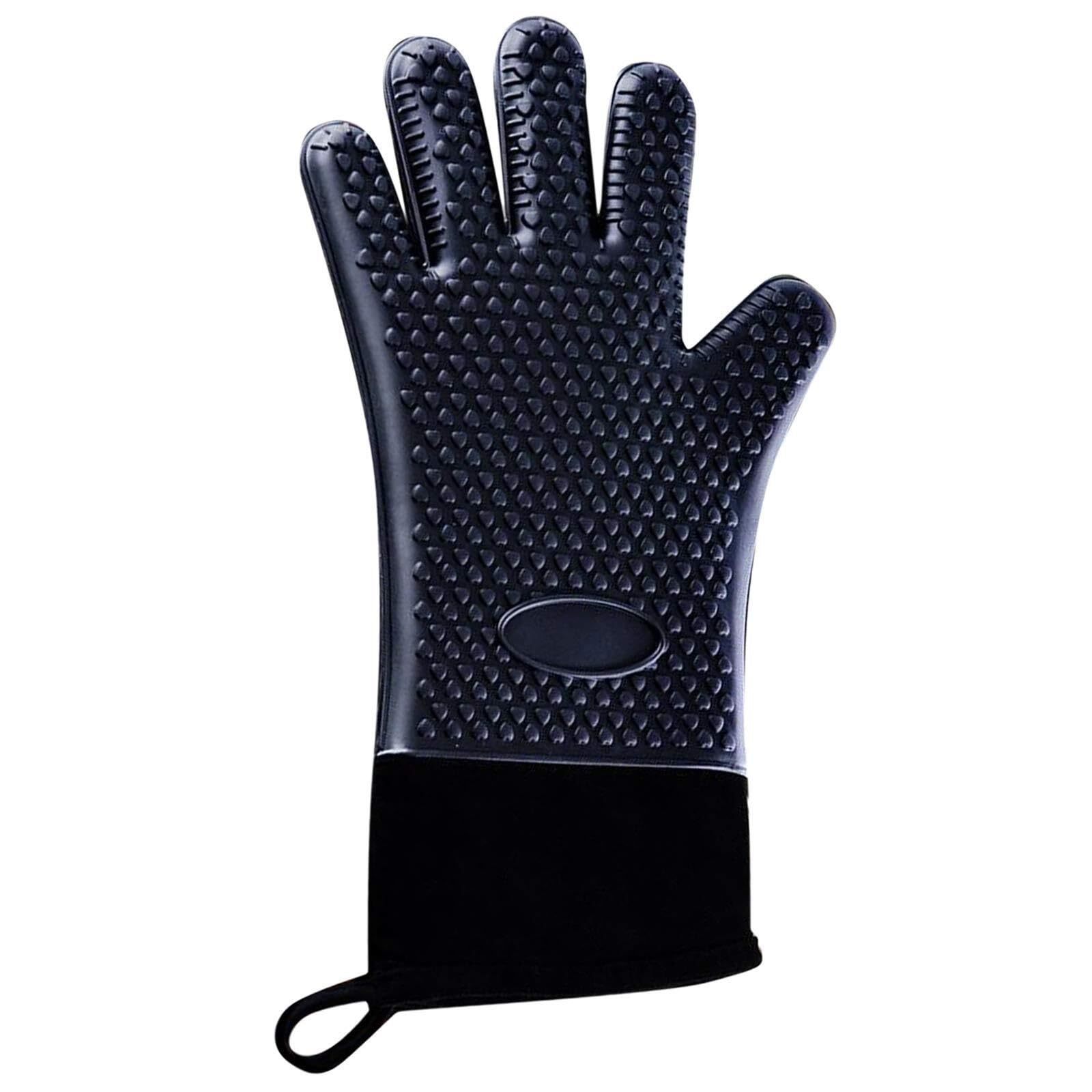 Safety Work Gloves, 1Pair Premium Oven Heat Resistant Anti-scalding Thick with Inner Cotton Layer Forearm Protection for Microwave Cooking Grilling Fireplace(Black)