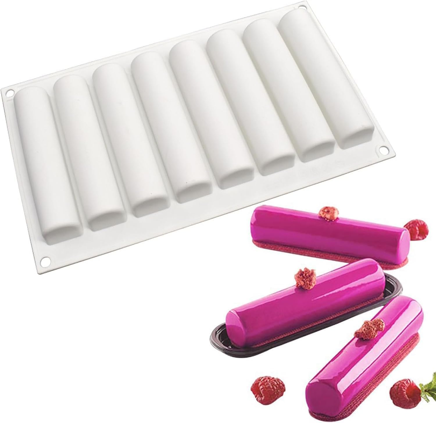 8 Cavities 3D Long Mousse Silicone Molds, Baking Mold for Mousse Cake, Fondant Mold, Cake Roll Pan Chocolate Mold, for Baking Cakes, French Dessert, Pastry, Candy