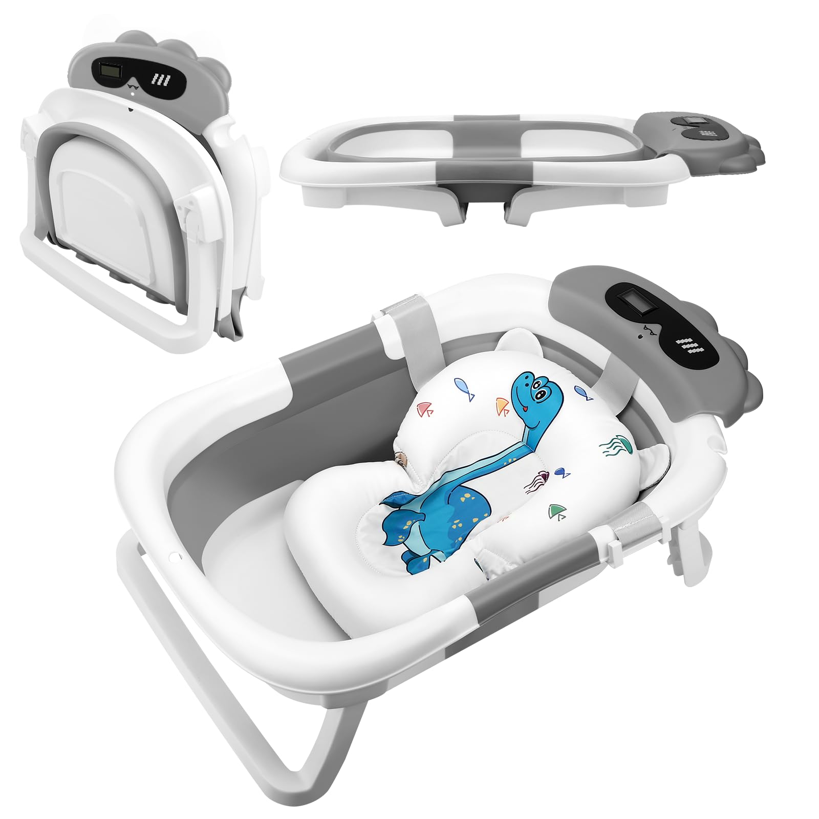 Williyatt Vaschetta da Bagno Pieghevole, Vaschetta Bagnetto Neonato con Indicatore di Temperatura, Vaschetta da Bagno Portatile con Tappetino Antiscivolo, Foro di Drenaggio, per Bambini da 0 a 36 Mesi