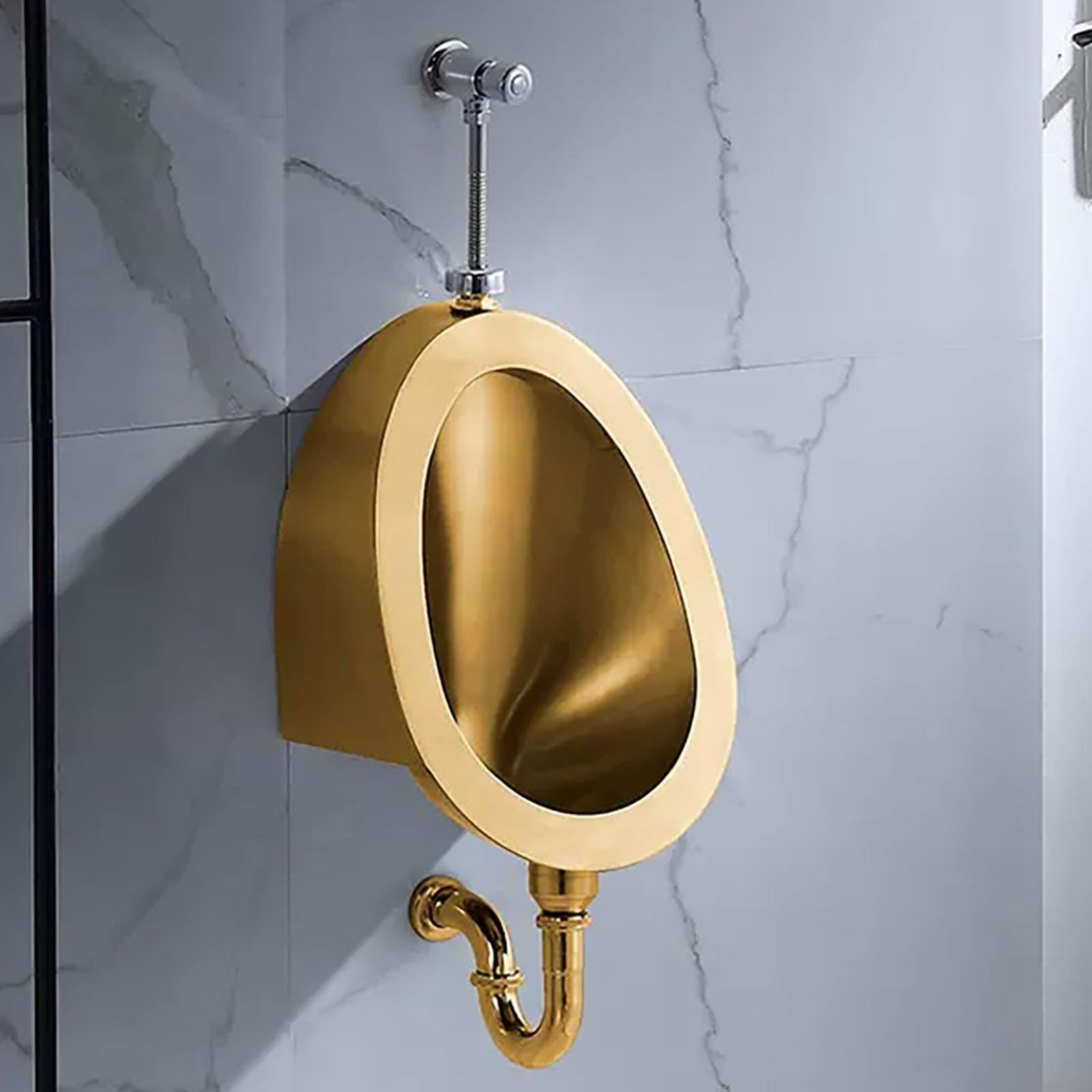 GTHTUHFD 304 Stainless Steel Urinal, Wall Mounted Men'S Flushing Urinals With Hand-Press Flush Valve, Commercial High Efficiency Flush Urinal, For Bathroom, Public Toilet Uri,Gold-Wall ROW