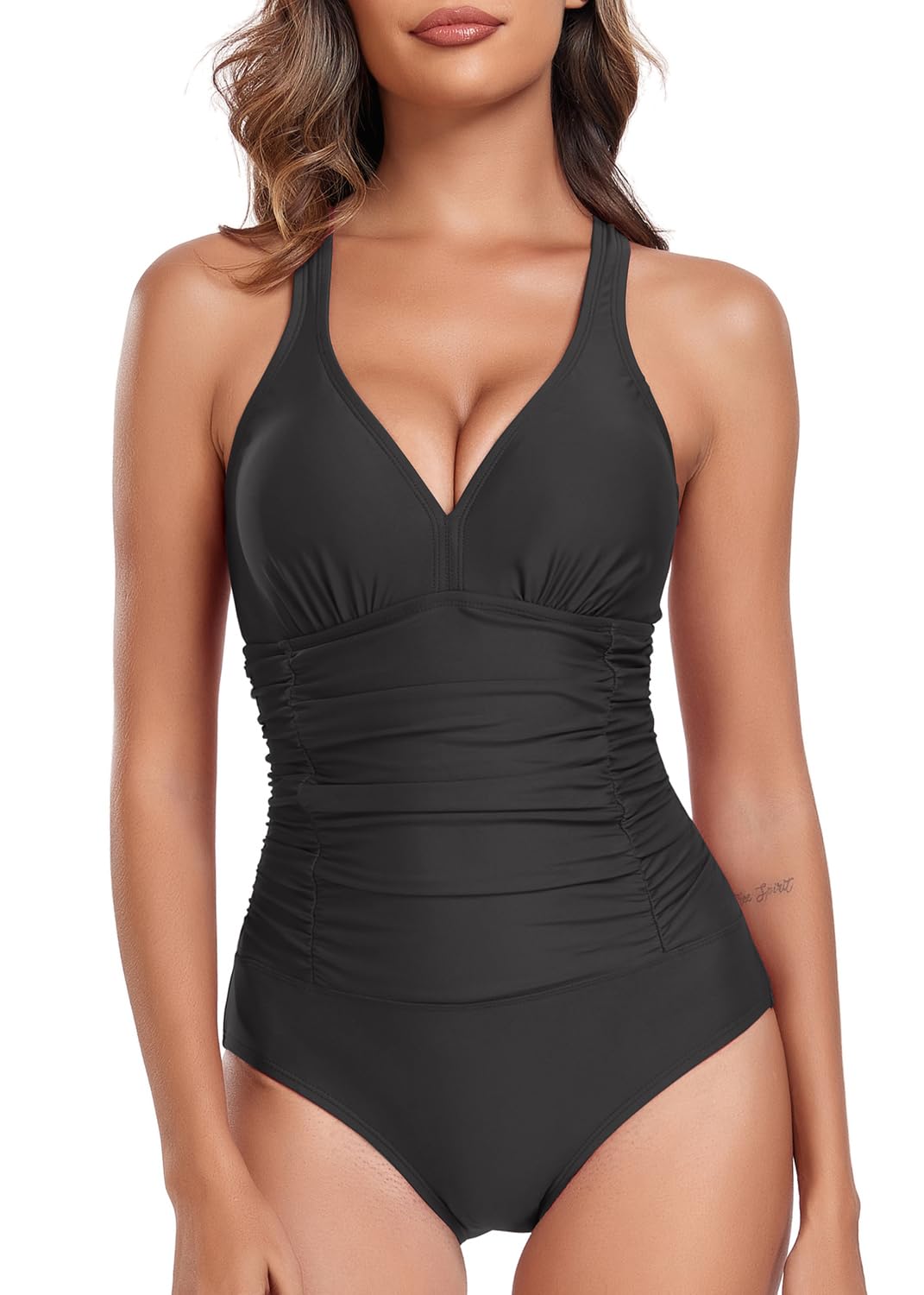 VevarbleSwimming Costume Women Shaping V Neck One Piece Swimsuit Cross-Back Straps Tummy Control Swimwear Bathing Suit