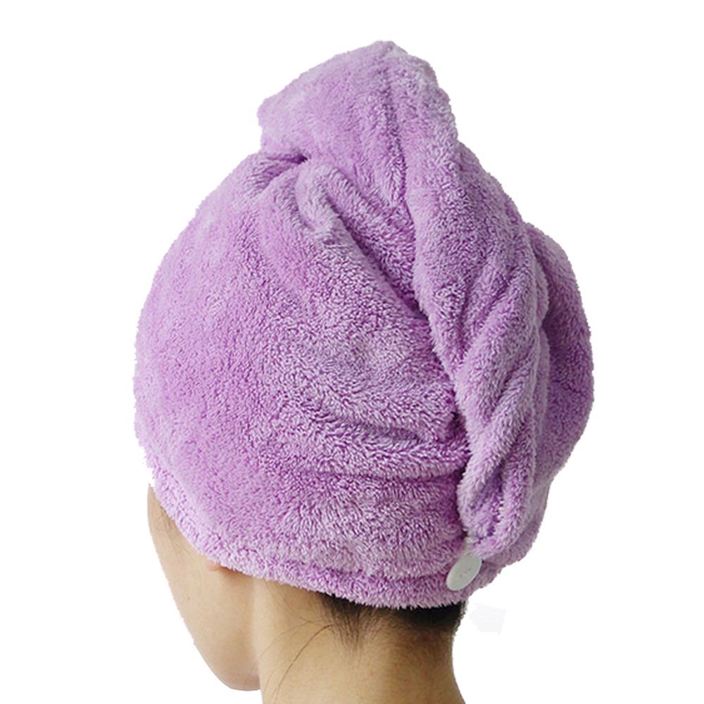 Manc Microfiber Hair Dry Cap Hat Bath Towel Quick Drying Super Absorbent Turban Twist (Purple)