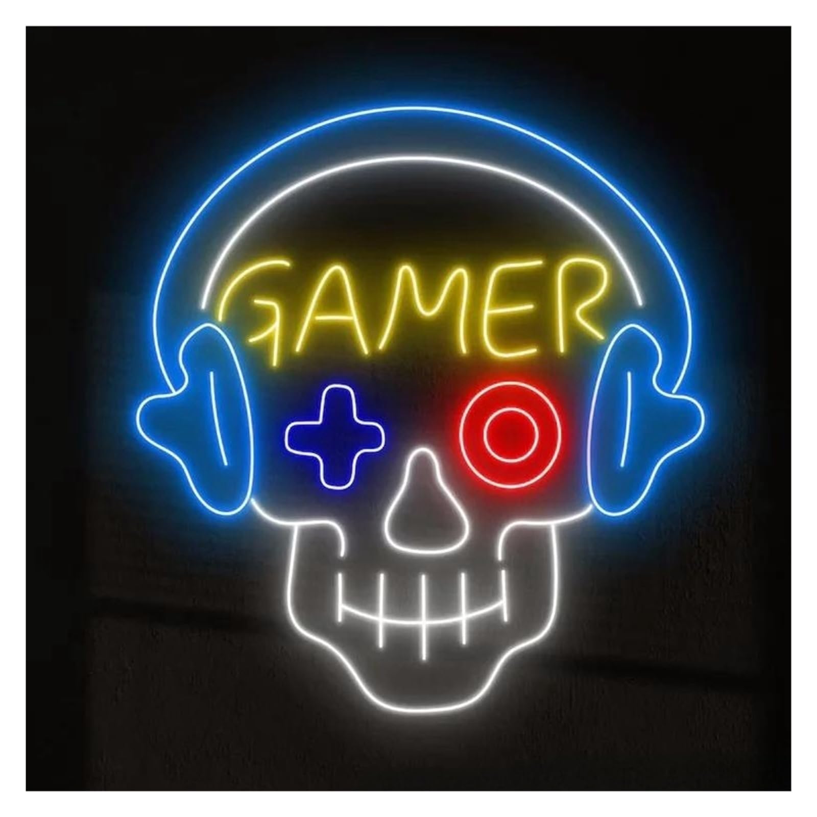 LEMST Signs Lamp Gamer Neon Sign Skull Light Dimmable USB Powered for Game Zone Man Cave Bedroom Club Game Lover Gaming Room Decor 38cmx35cm