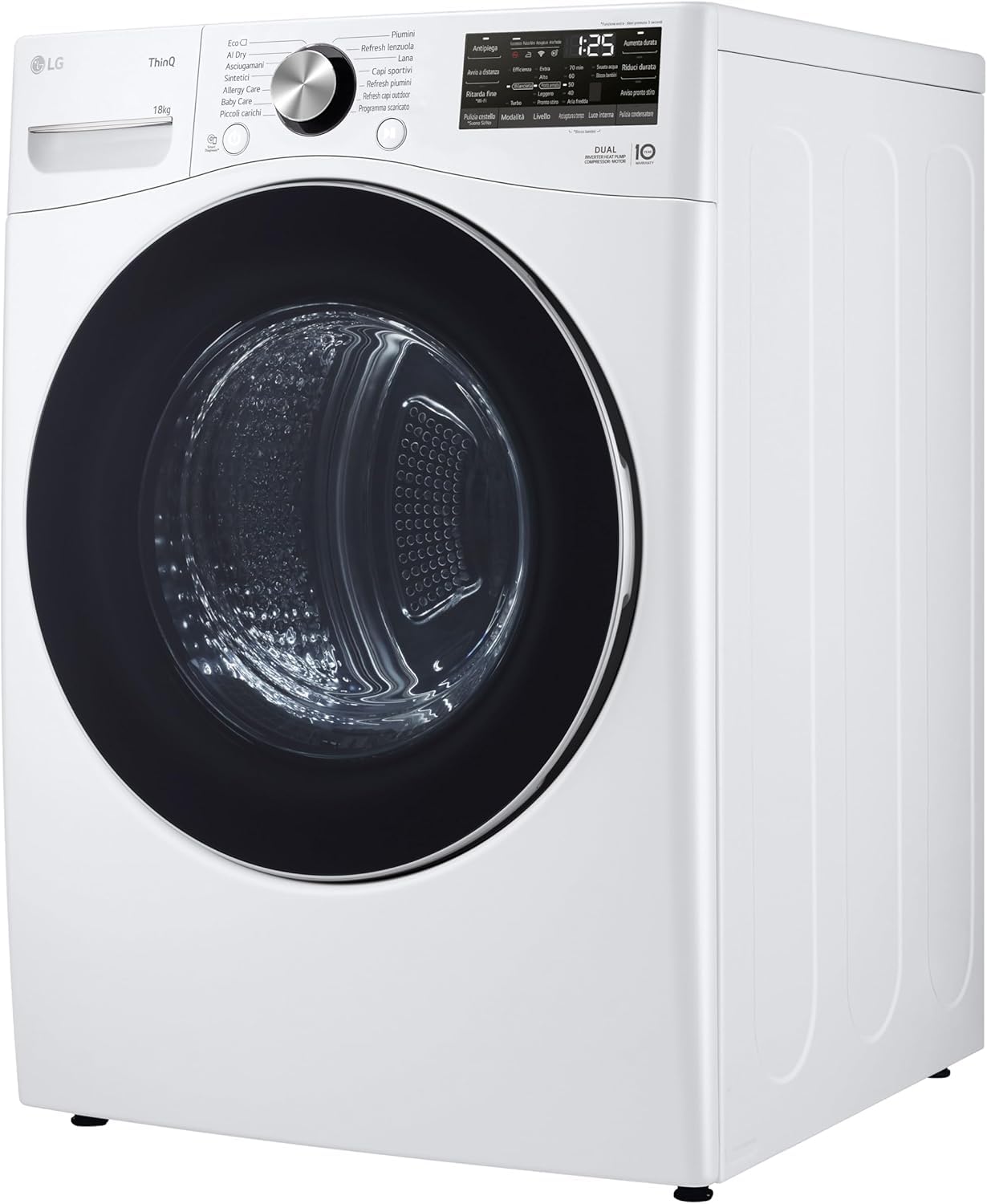 LG RH18U8AVCW Asciugatrice Smart 18kg, Classe A+++, Pompa di Calore DUAL Inverter, Motore Direct Drive, Intelligenza Artificiale AI Dry, Condensatore Autopulente, Wi-Fi, Serie U8, Bianca