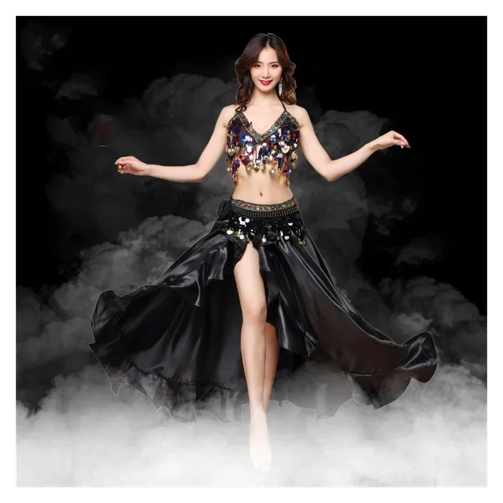 Frauen Bauchtanz Kostüm Oriental Rock Bühne Leistung Set BH Gürtel Tanzen Tragen