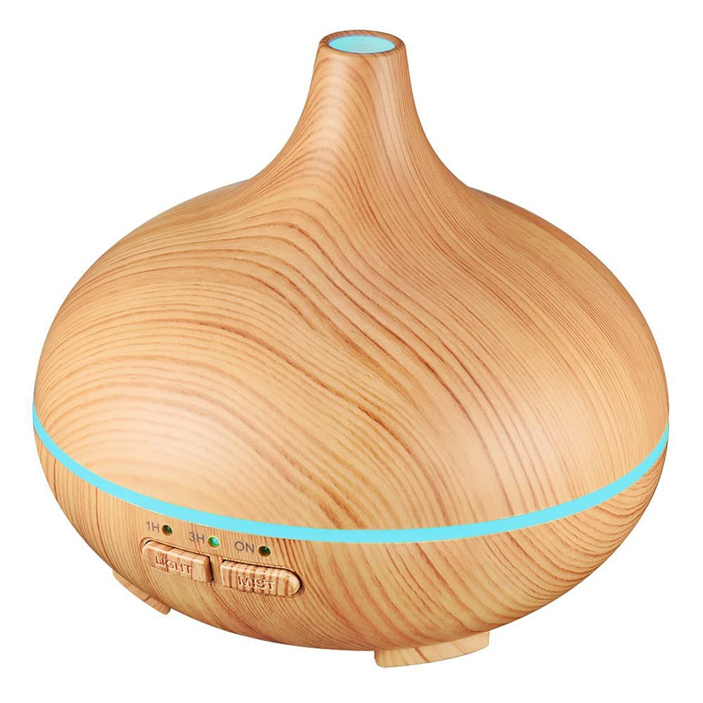 Diffuseur d'Huiles Essentielles,InnovTec 300ml Diffuseurs de Grain de Bois d'Aromathérapie pour Maison Humidificateur d'air à Ultrasons de Parfum avec 7 Couleurs Changeant Lumières