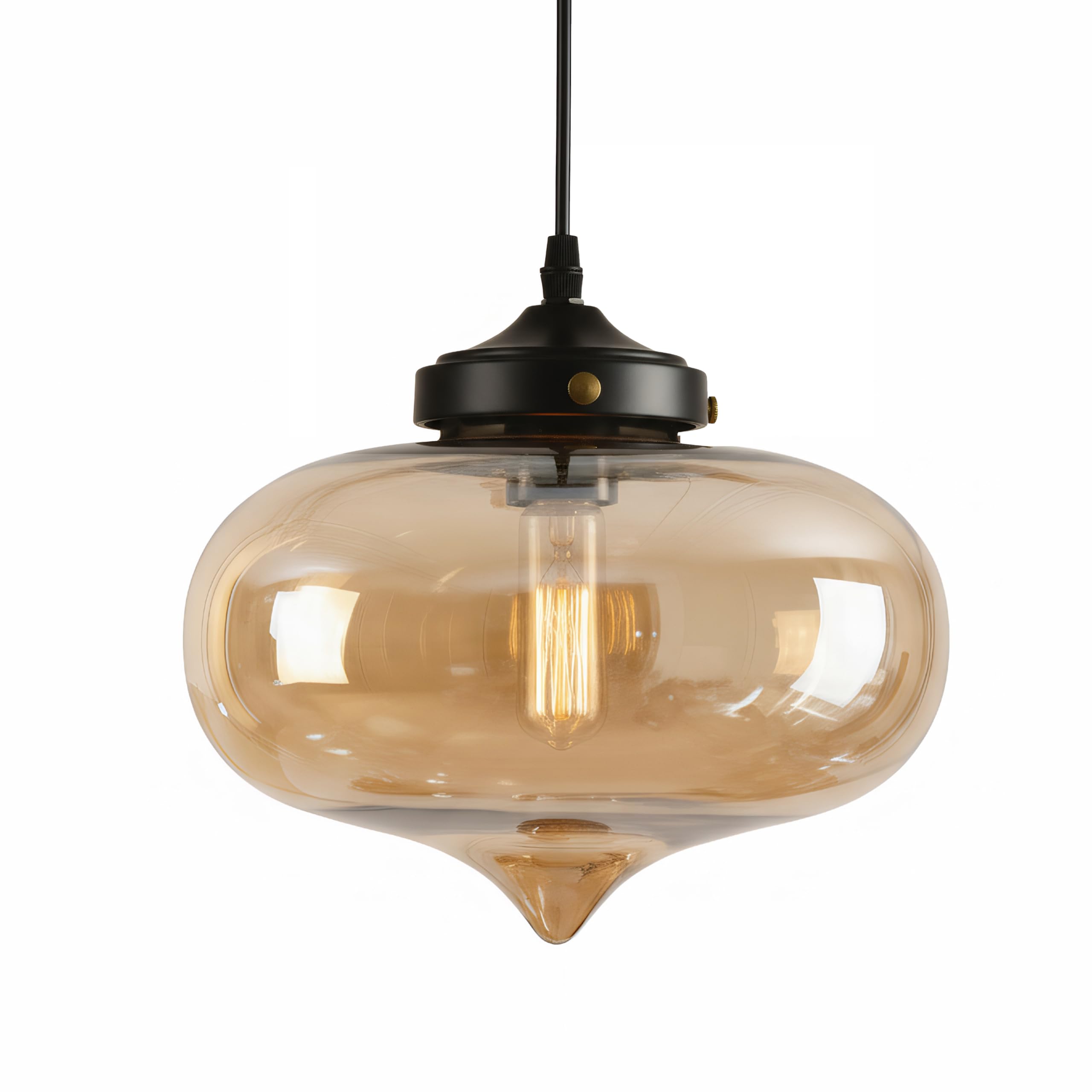 27cm Moderne Glas Pendelleuchte mit Schwarzer Metallfassung, Vintage Industrielle Hängelampe, E27 Deckenleuchte für Kücheninsel Esszimmer Schlafzimmer Bar (Bernsteingelb)
