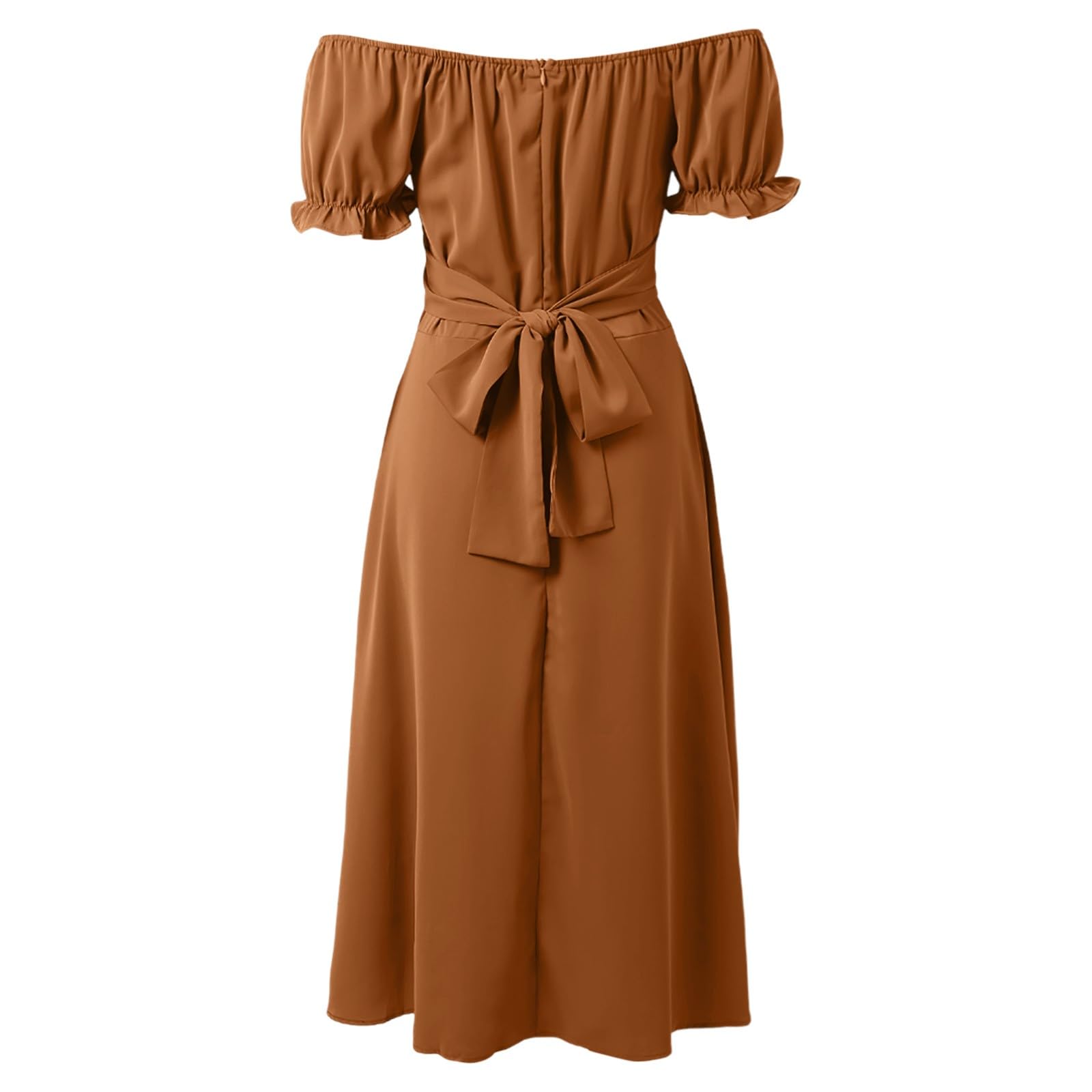 Vestido de satén para mujer, hombros descubiertos, elegante, vestido de verano, manga abullonada, vestido midi festivo con mangas de mariposa y ranura, cintura alta, vestido de cóctel