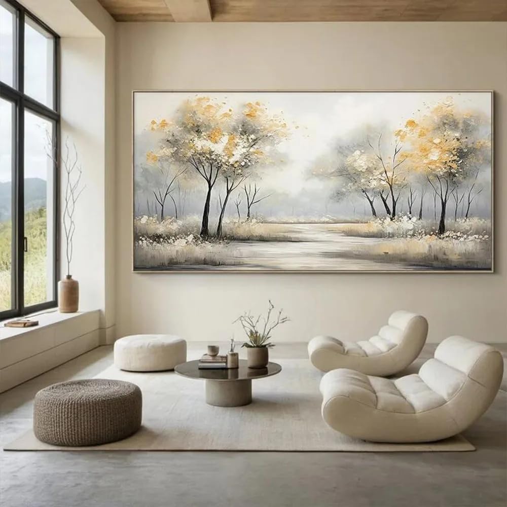 LTjiajuypd Canvas Prints Poster Abstract Foggy Scene Oil Painting, Natural Gray Forest Plant Modern Living Room Decoration(50X100cm)
