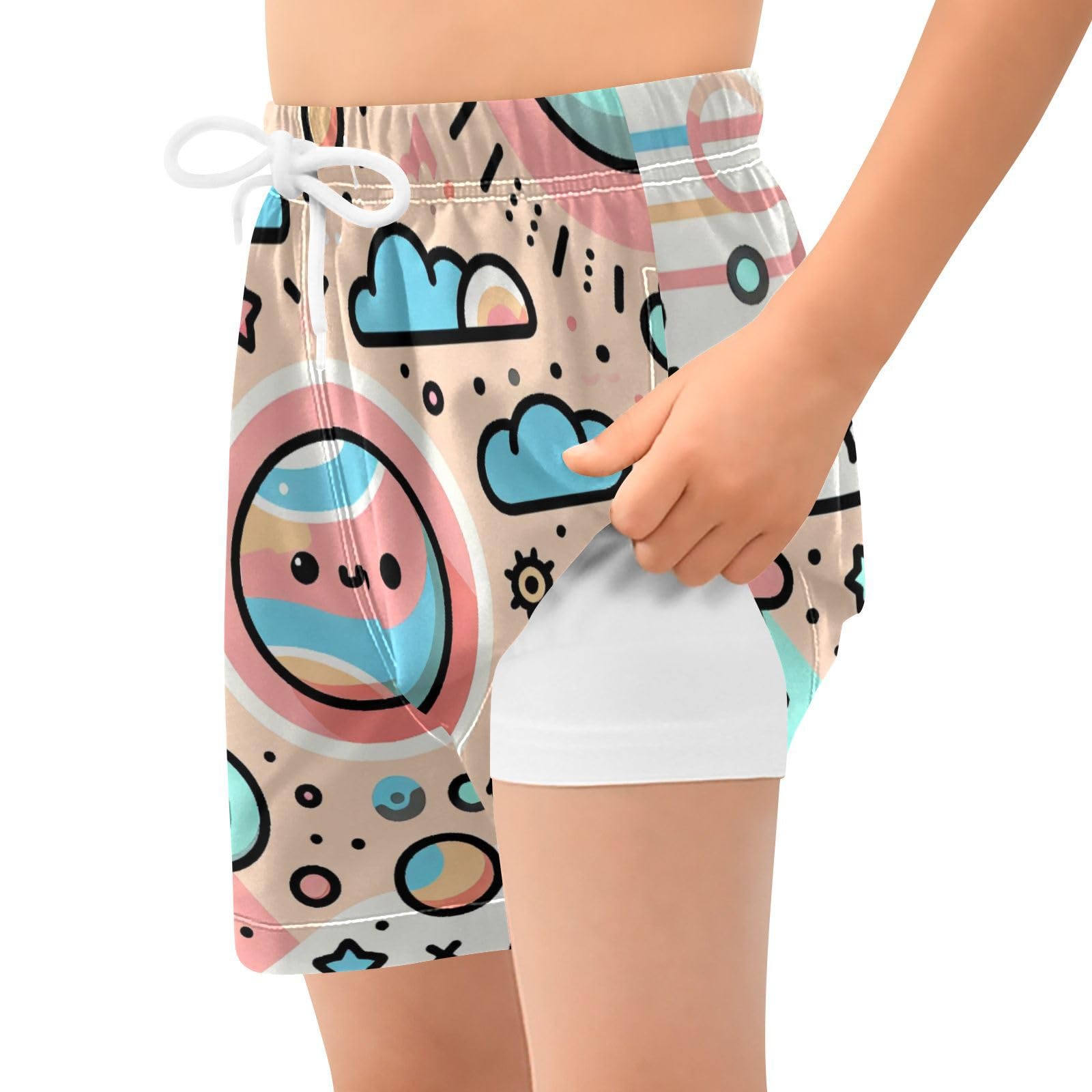 YANENDIE Boy Swim Trunks with Compression Liner Kawai Tropical Pattern Boys Swim Shorts Quick Dry Beach Shorts