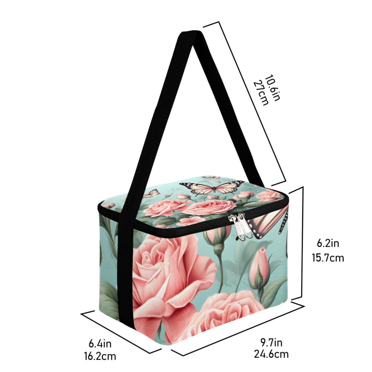 GzLeyigou Lunch Bags for Women Men 9 Cans,Peony Roses Hot & Cold Food Delivery Bag Insulated Grocery Bag Insulated Lunch Box Butterfly Cooler Bag for Office Work Picnic Beach