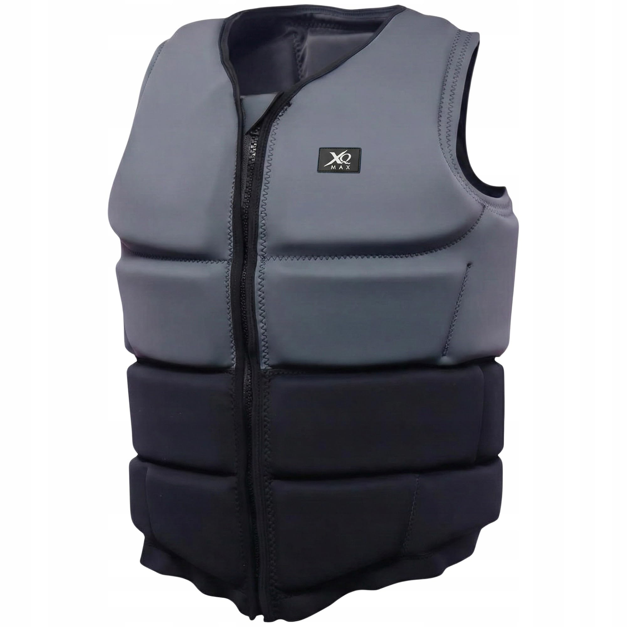 XQMax Neopren Schwimmweste 50N, Auftriebshilfe, ISO 12402-5, Größe L, Unisex, für SUP, Kajak, Boot, Kitesurfen, Schwarz/Grau