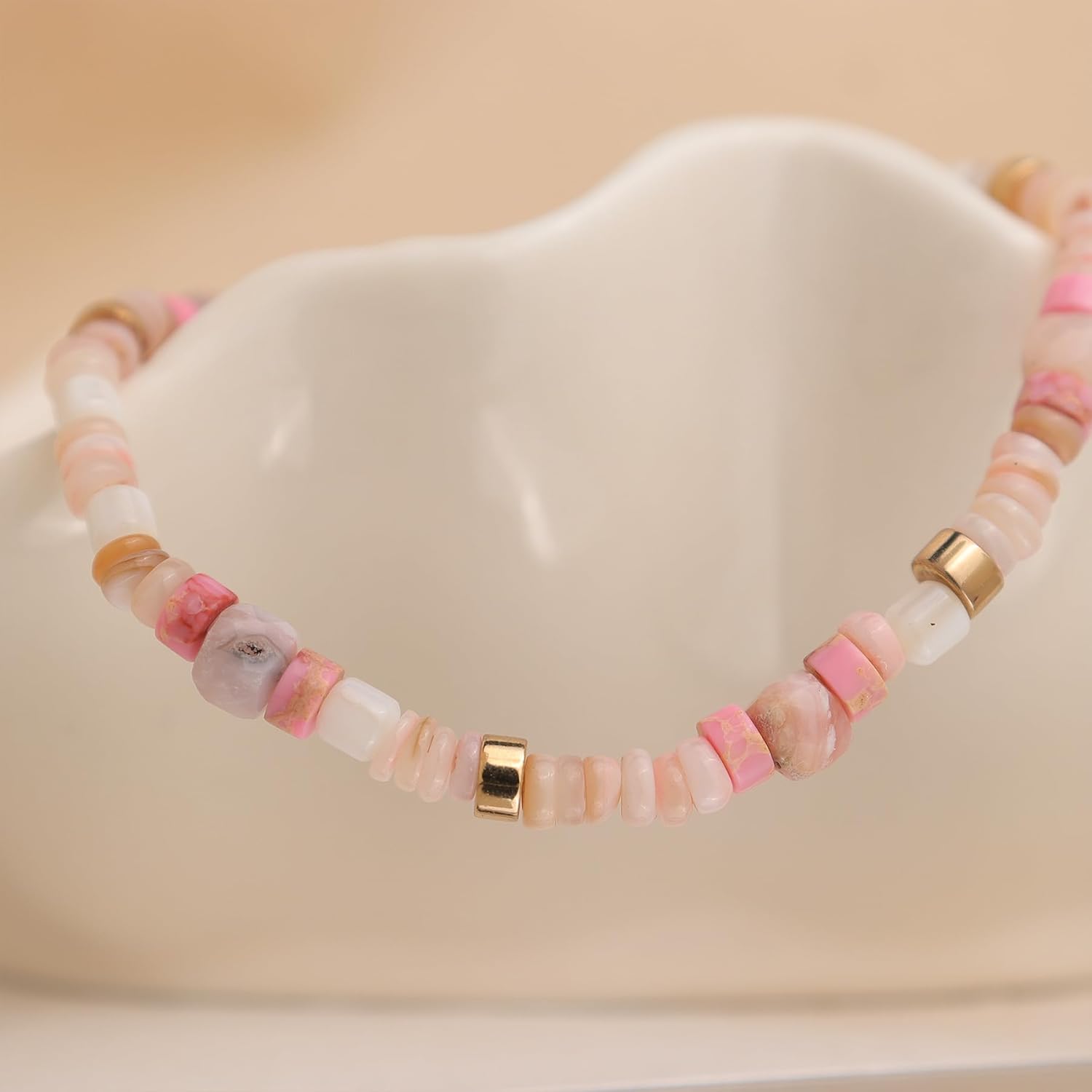 Colorful Stone Beaded Stackable Stretch Bracelets for Women, Trendy Handmade Gold Gemstone Beads Friendship Bracelet Summer Beach Jewelry Gift - Image 6