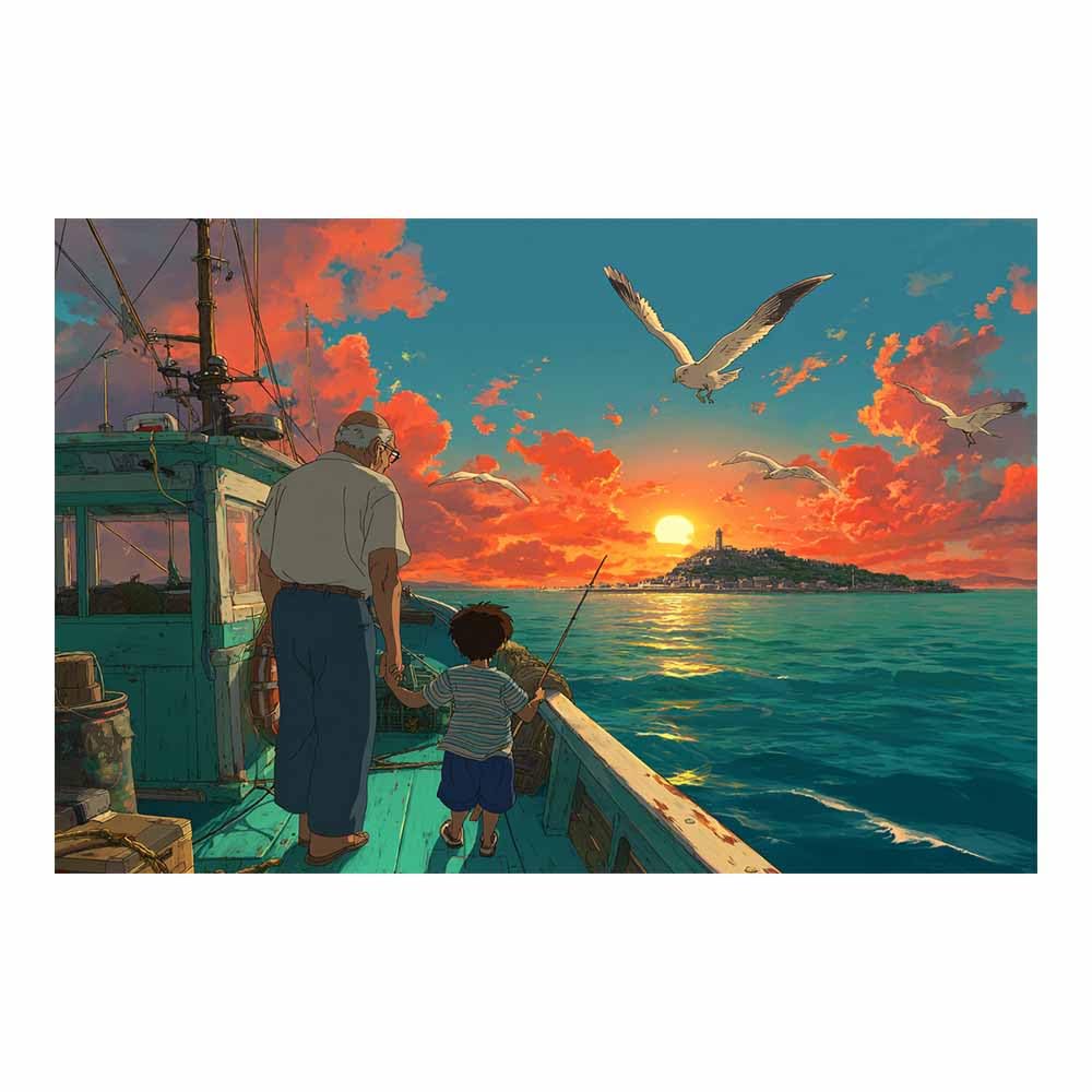 HOQIU Canvas Wall Art Sunset Fishing Boats Art canvas art, art print, house decor, bedroom wall decor above bed, prints for living room.(Multicolor)-60x80cm Unframed