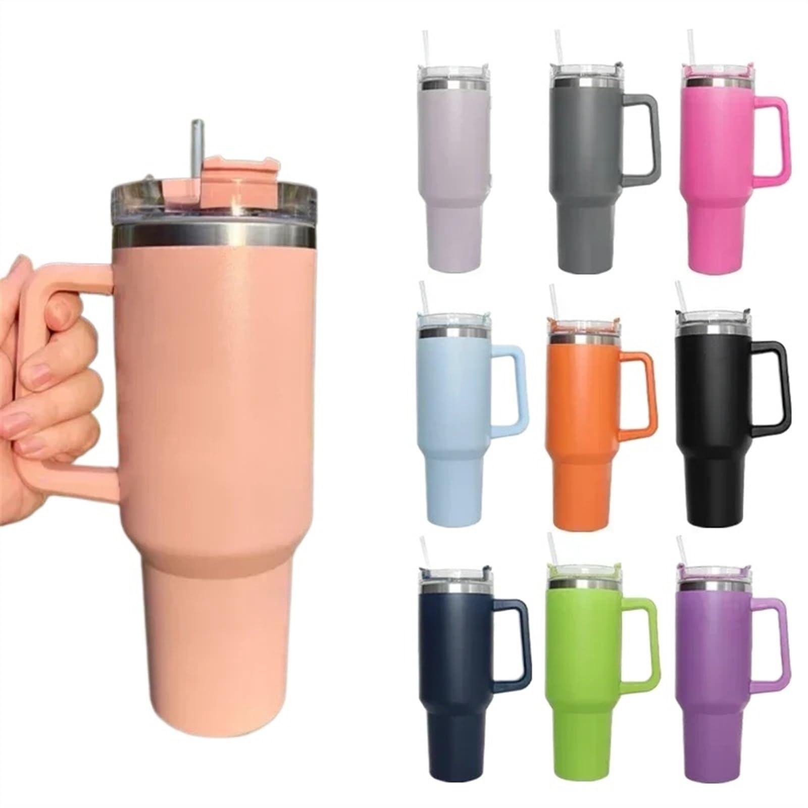 Taza pajita para coche,Taza con pajita y asa Vaso con asa de 40oz, vaso aislado con tapas, taza de agua de acero inoxidable con pajita for viaje en el hogar, taza térmica (Size : 1200ml, Color : A1