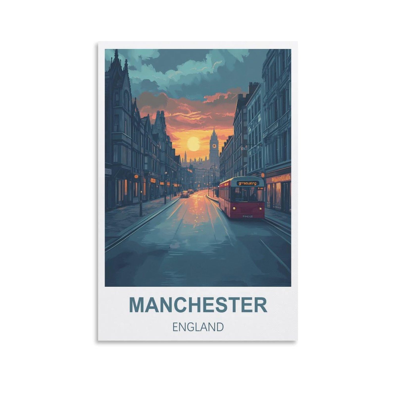 FJIWECWSQ Manchester England Vintage Travel Posters 16x24inch(40x60cm) Canvas Wall Art Painting Prints