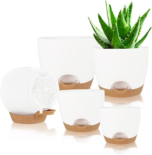 Miniatura 9 de Macetas de riego automático con depósito de agujeros de drenaje maceta para decoración de interiores plantas de jardín suculentas plantas de