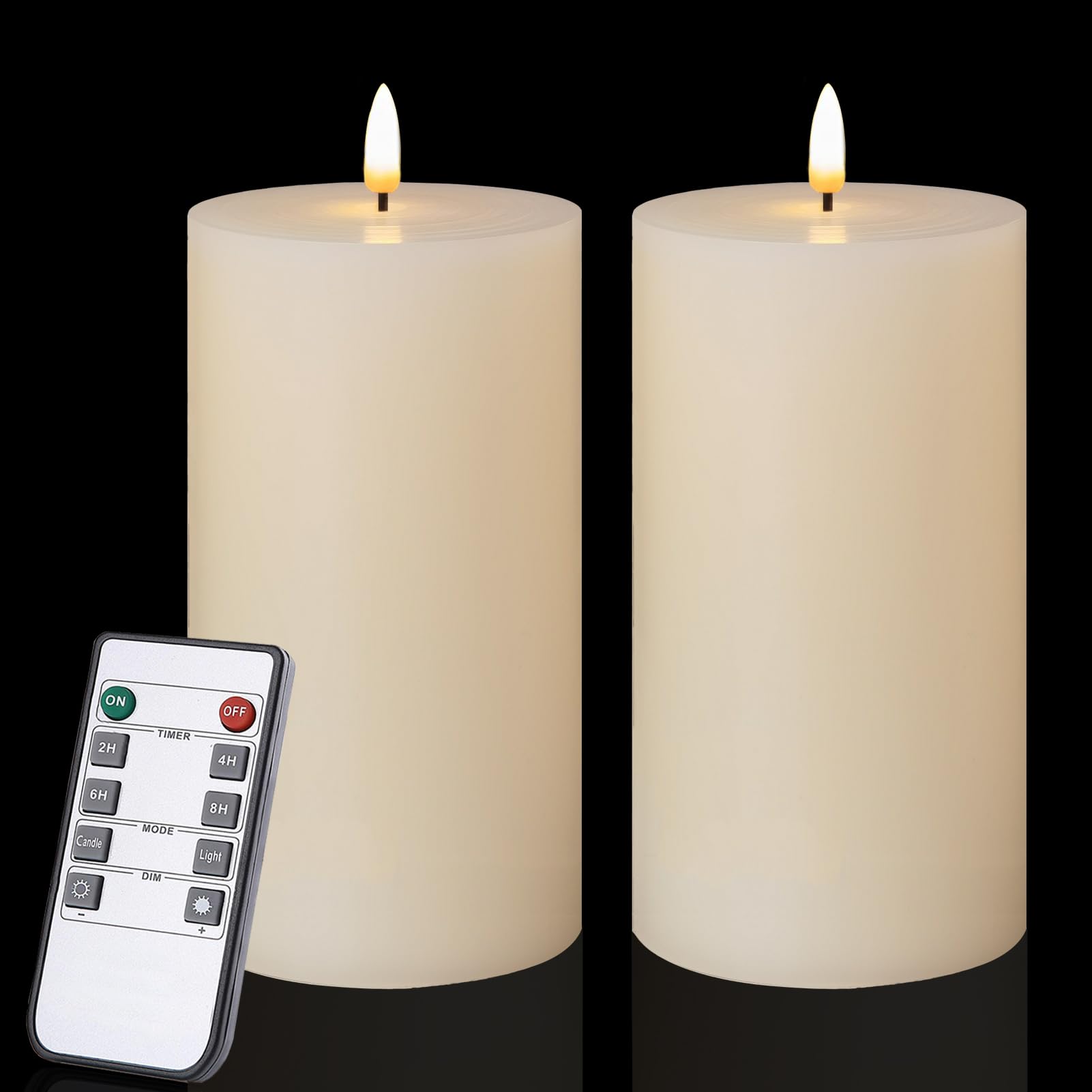 volnyus Flameless Candles Set of 2 (3x6 inch) Flickering LED Wax Candles Battery Operated with Remote Control Timers for Night Light/Fireplace/Party Dimmable Ivory Pillar Candles Flat top