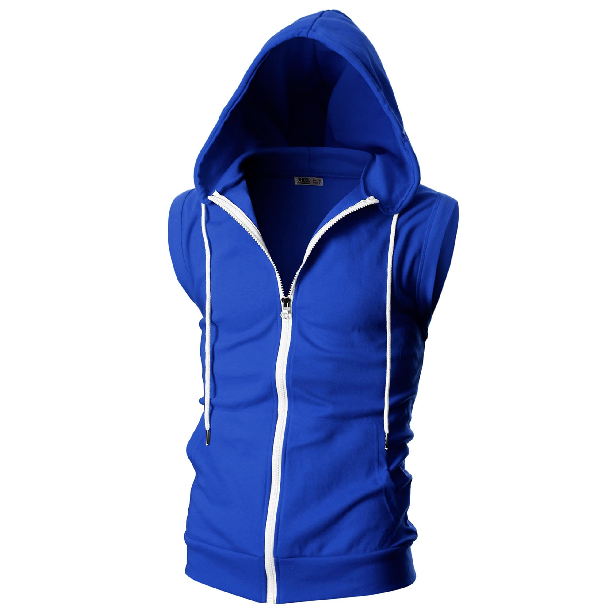 Ohoo Mens Slim Fit Sleeveless Lightweight Zip Up Hooded Sweatshirt Vest Hoodie