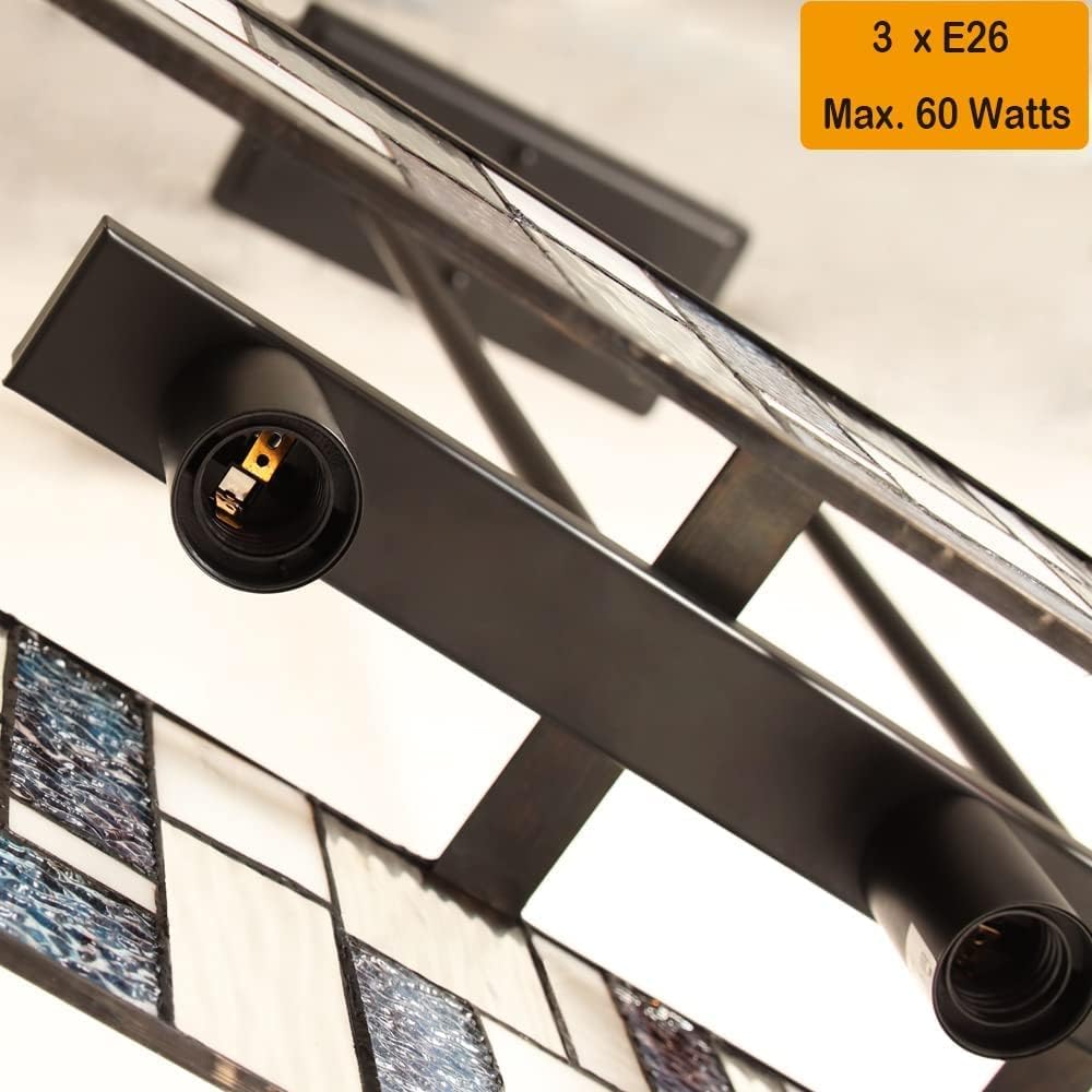 ARTZONE Tiffany Pendant Light Fixture[3 Lights][24''Wide*Adjustable Height] Stained Glass Tiffany Hanging Chandelier for Kitchen Island Dining Room(Blue)