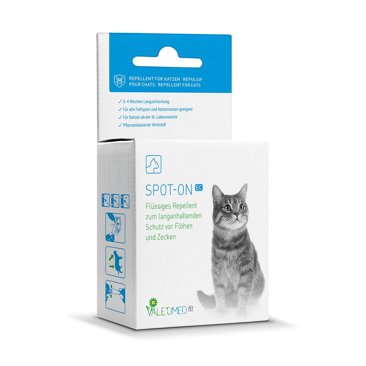Spot on EC, Größe S (Katze 1-4 kg), Pipette 3 x 0,7 ml, Repellent zum Auftragen auf die Haut gegen Flöhe und Zecken mit bis zu 12 Wochen Langzeitwirkung