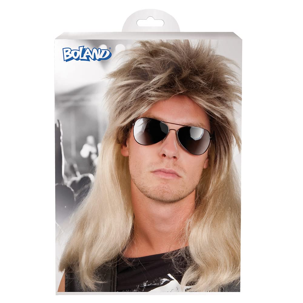 Boland 86060 - Parrucca Ryan, Mullet, biondo-marrone, anni '80, capelli finti, acconciatura Assi, Chav, Rockstar, tuta, festa di cattivo gusto, accessorio, festa a tema, carnevale