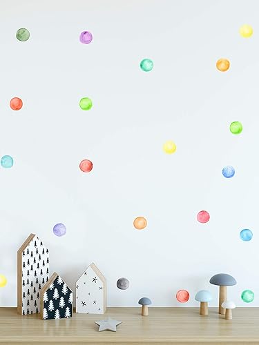 Miniatura 5 de Murwall Calcomanía de pared de lunares, acuarela, colorida, calcomanías de pared redondas, calcomanías de pared para despegar y pegar, decoración de