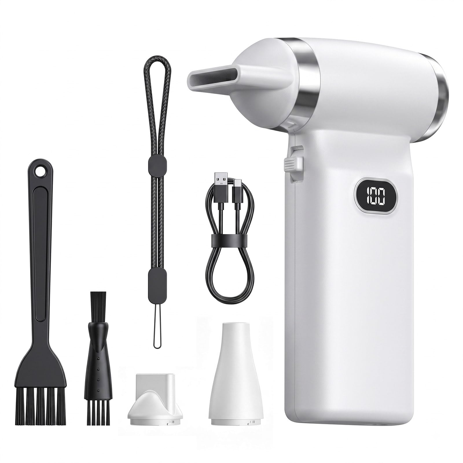 Electric Compressed Air Duster Cordless: 60 MPH High Wind Speed Mini White Air Blower for Electronics Portable Computer Cleaner Hand Keyboard Cleaning Powerful Duster for Car, Fans and Other Sences