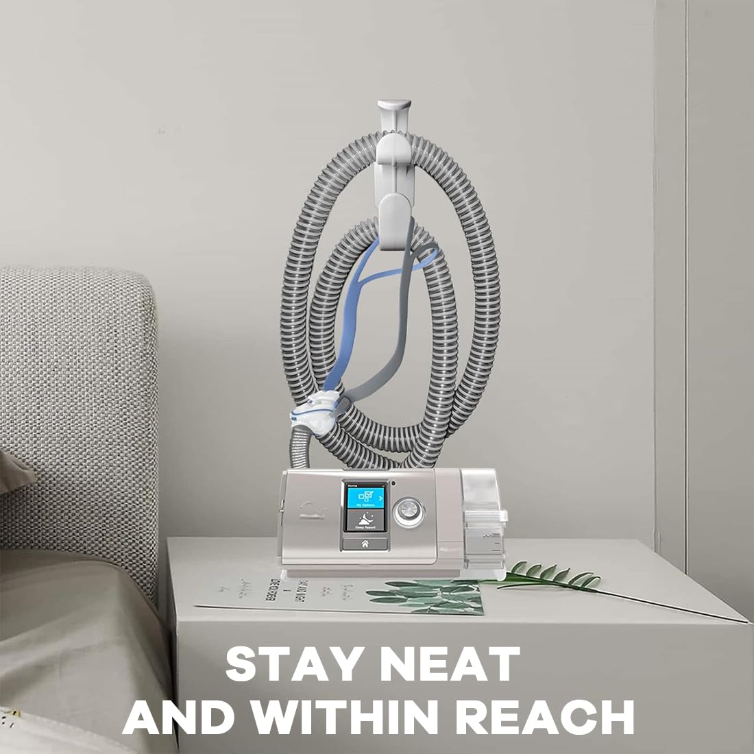2 Supporti Per Tubo CPAP Con Adesivo - Organizer Per Respiratore, Previene L'Aggrovigliamento, Per Letto E Parete, Bianco, 11,5 Cm