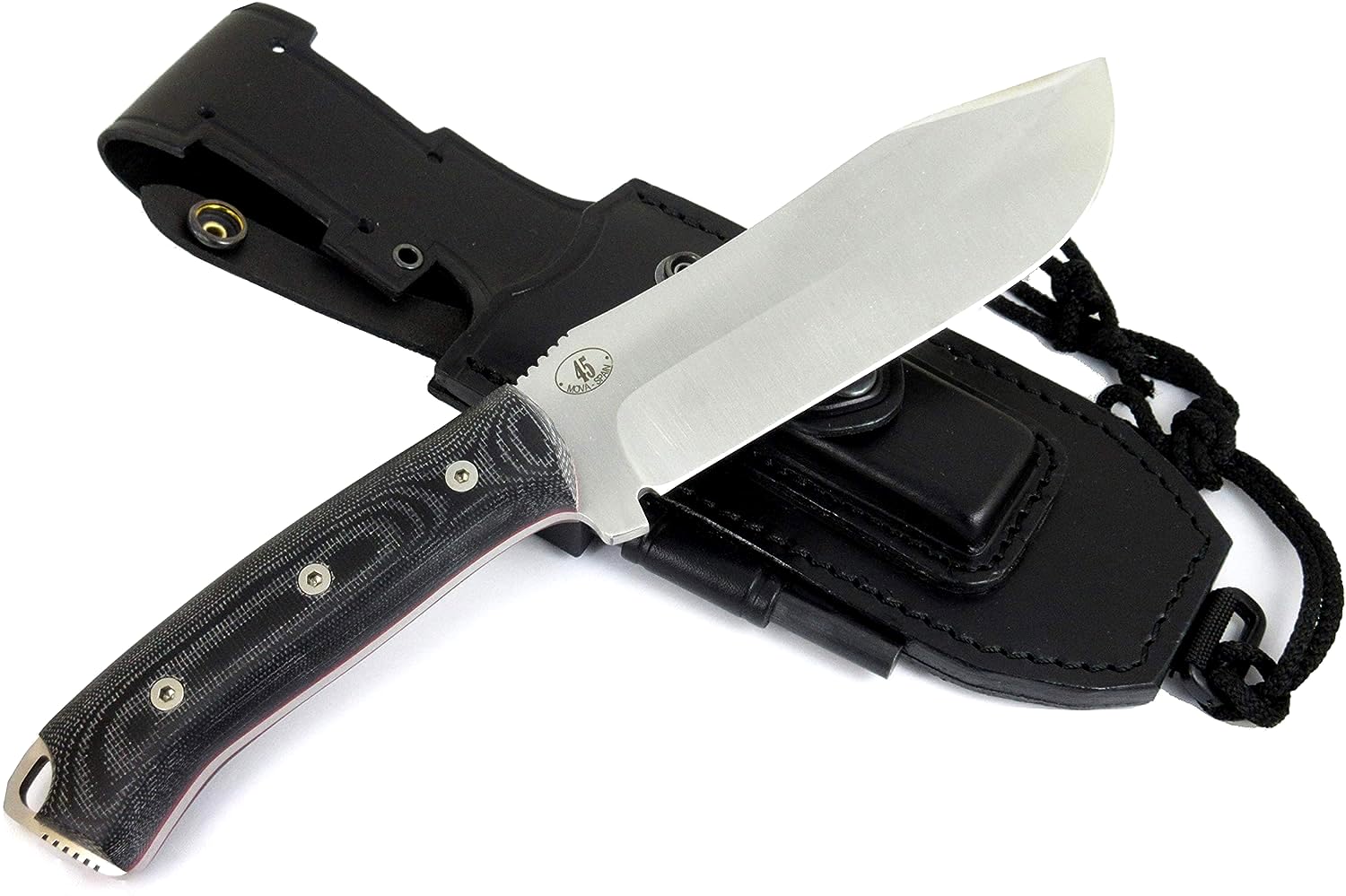 JEO-TEC Nº45 Coltello da Sopravvivenza Campeggio Caccia Outdoor - Fodero per Cintura in pelle + Pietra per Affilatura + Ferrocerio (firesteel) compresa - Fatto in Spagna