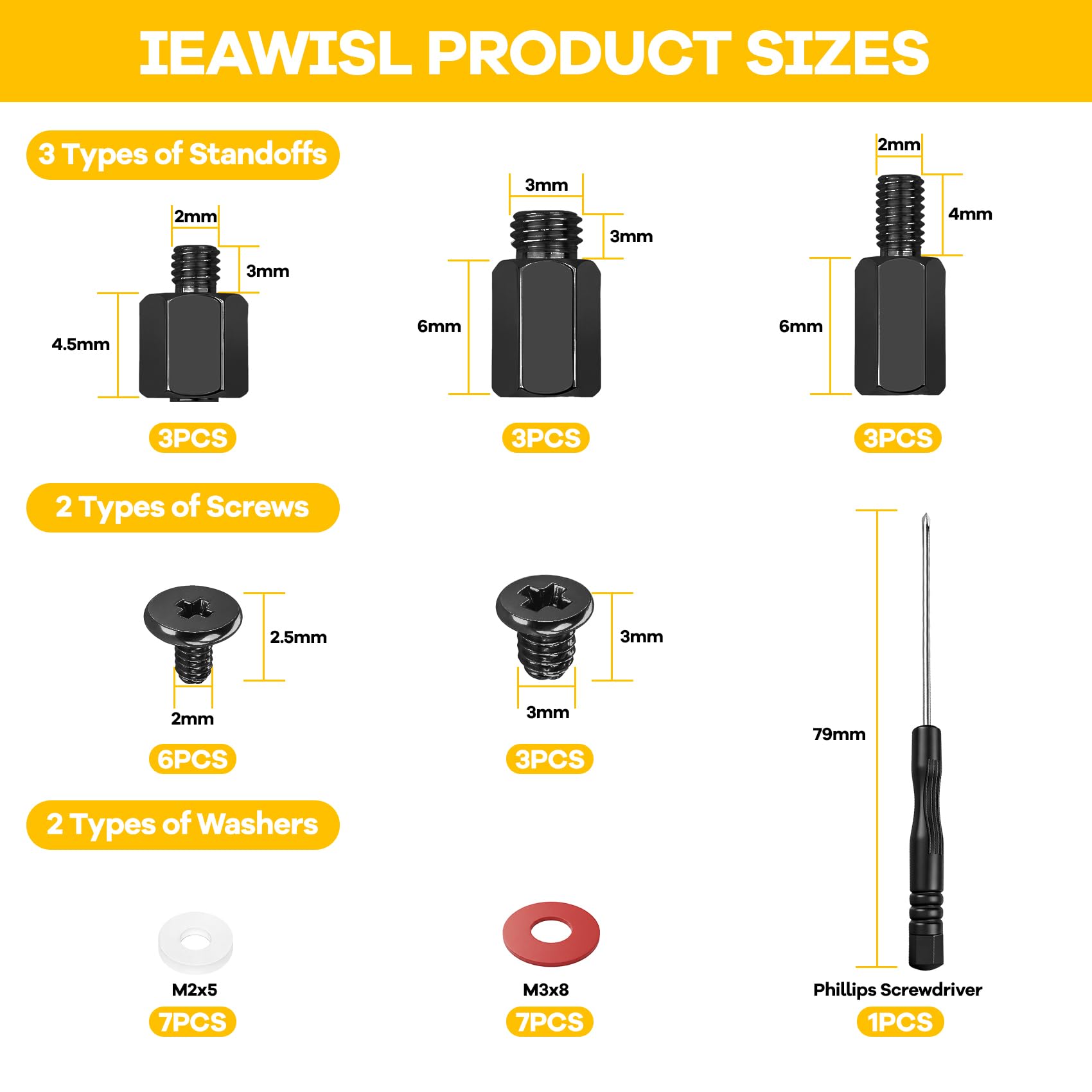 IEAWISL M.2 SSD Screws Kit, NVMe Screws for ASUS MSI Gigabyte Asrock Motherboard, 34Pcs M.2 SSD Screws Standoffs for Laptop PC Repair & DIY, Screwdriver Included (Black) - 2