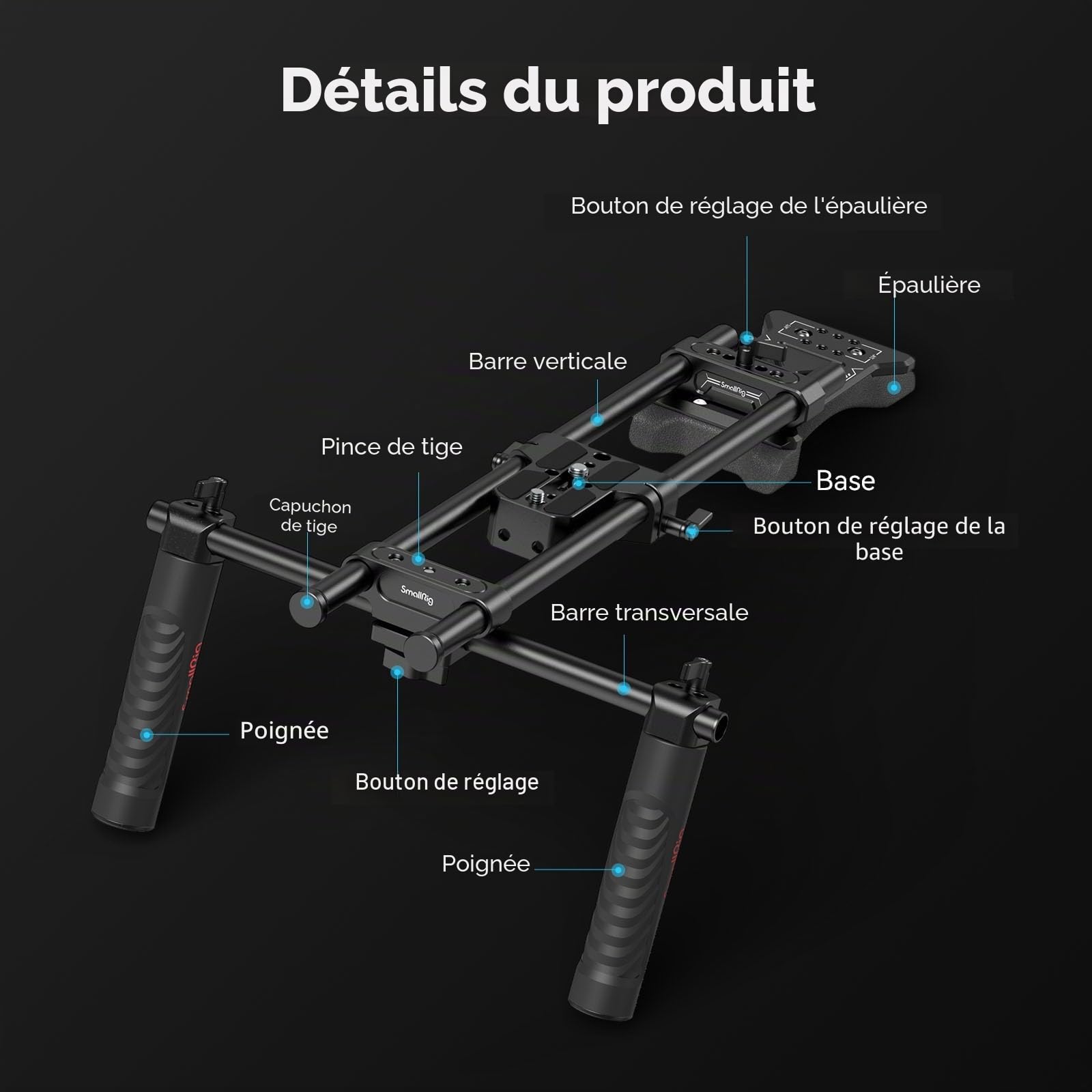 (Amélioré) SMALLRIG Kit de Plate-Forme d'Épaule Universelle, Camera Shoulder Rig, Système de Support de Tige de 15mm, Stabilisateur de Caméra pour Caméscope DSLR, pour la Réalisation de Films - 2896C