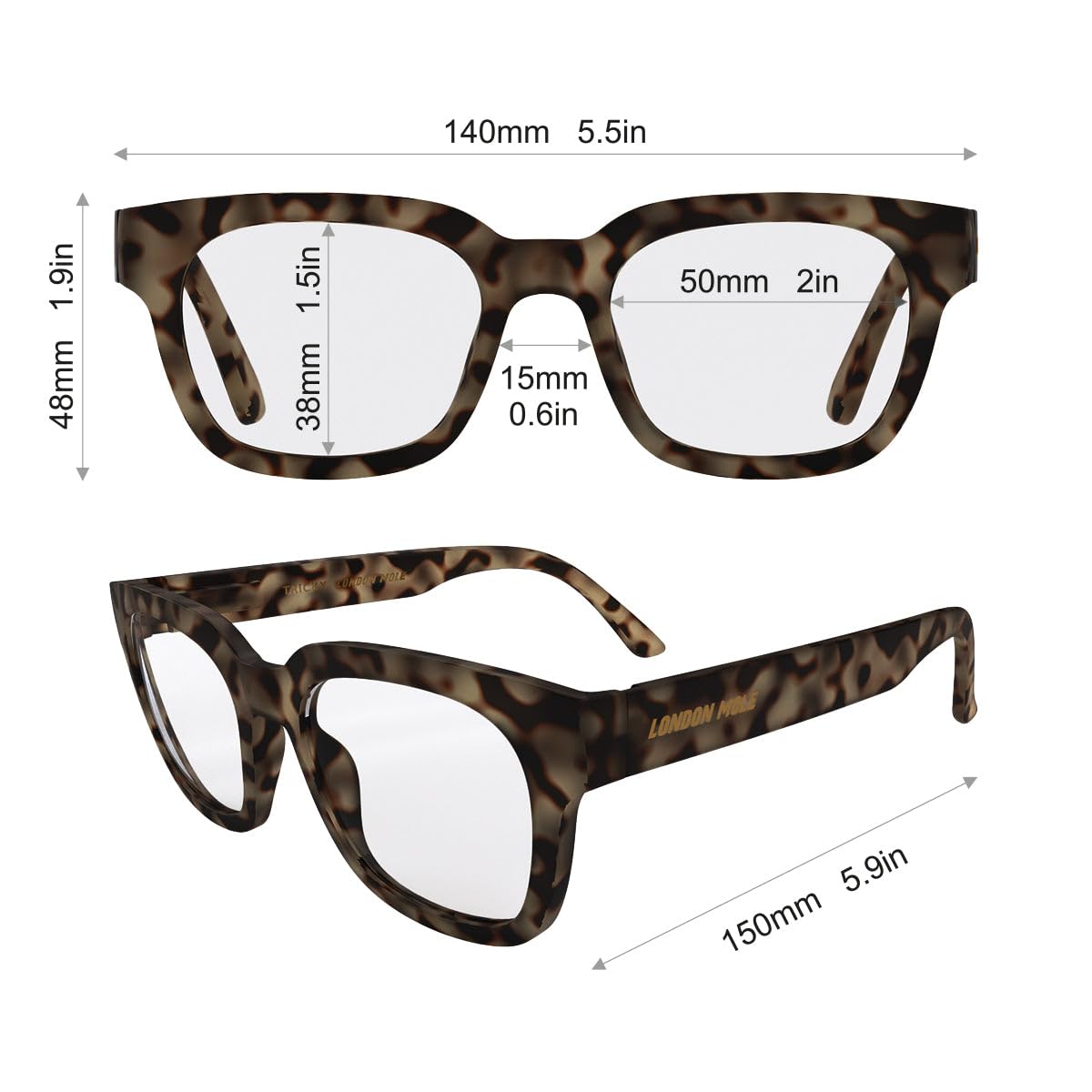 LONDON MOLE® Tricky Lunettes de lecture | Liseurs carrés froids/rectangulaires/trapézoïdaux | Unisex féminin masculin | Charnières à ressort