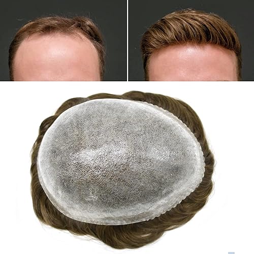 Toupee - Pieza de cabello humano suave para hombre, sistema de reemplazo de pelo de piel de polietileno suave para hombres, duradero, invisible,